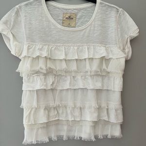 Hollister White Lace/Ruffle Blouse